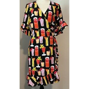 Ronni Nicole Black Multi Fun Party Cocktail  Bachelorette Vegas Wrap‎ Dress 10